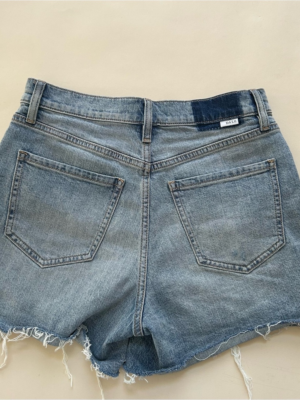 DAZE High-Rise Distressed Denim Shorts - Light Blue - Picture 7 of 8